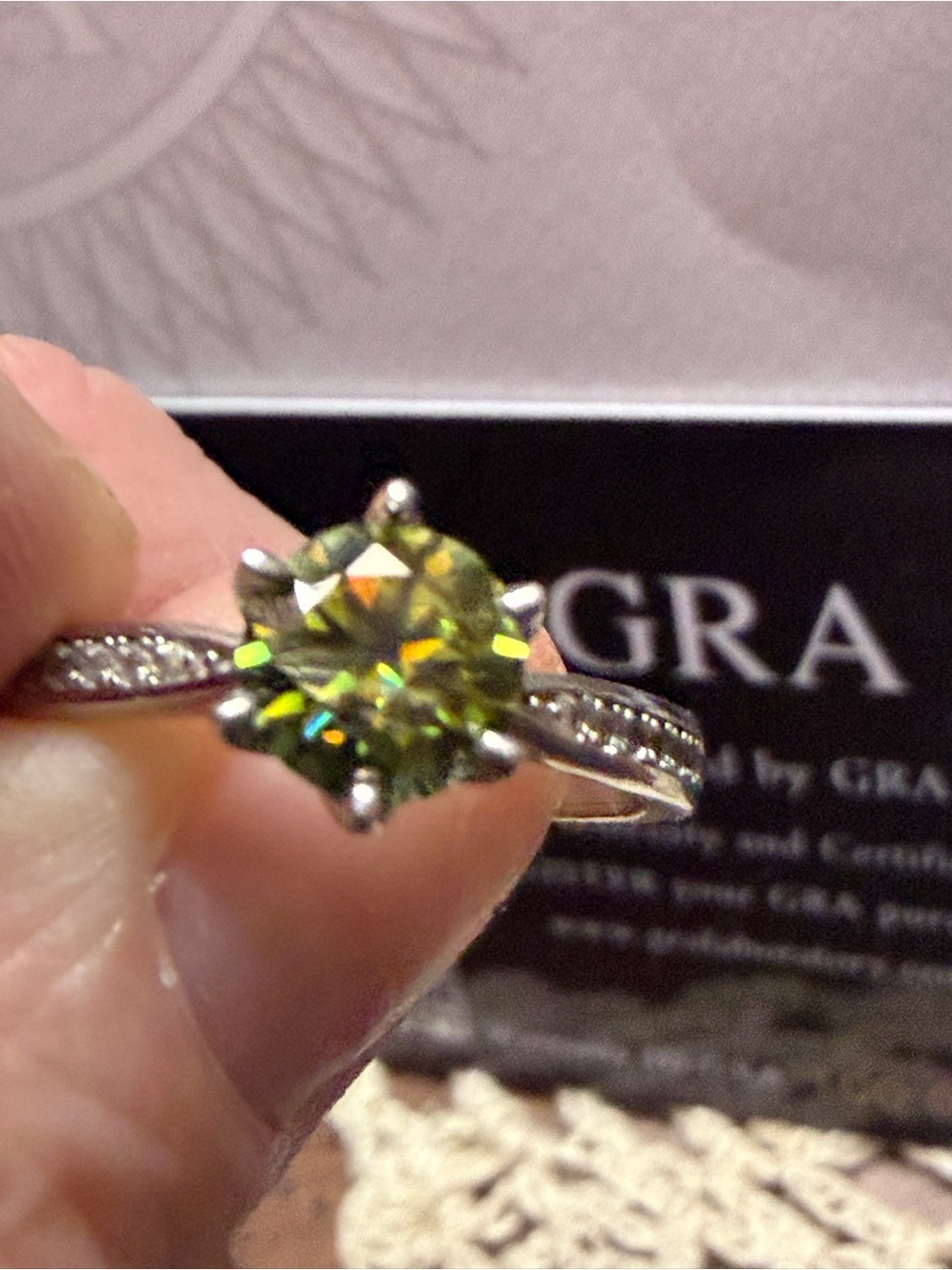 Olive Green Moissanite Ring - Size 7